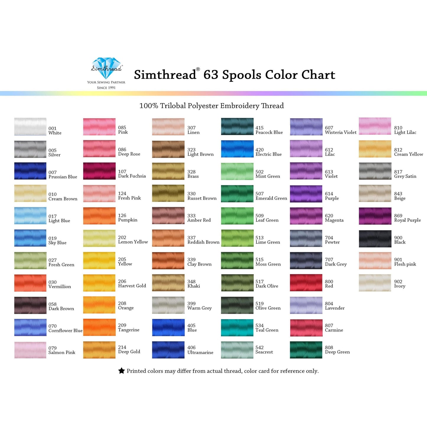Simthread 63 Top-up Colors Embroidery Thread 5000M - Sold Separately - Simthread - High Quality Machine Embroidery Thread Supplier